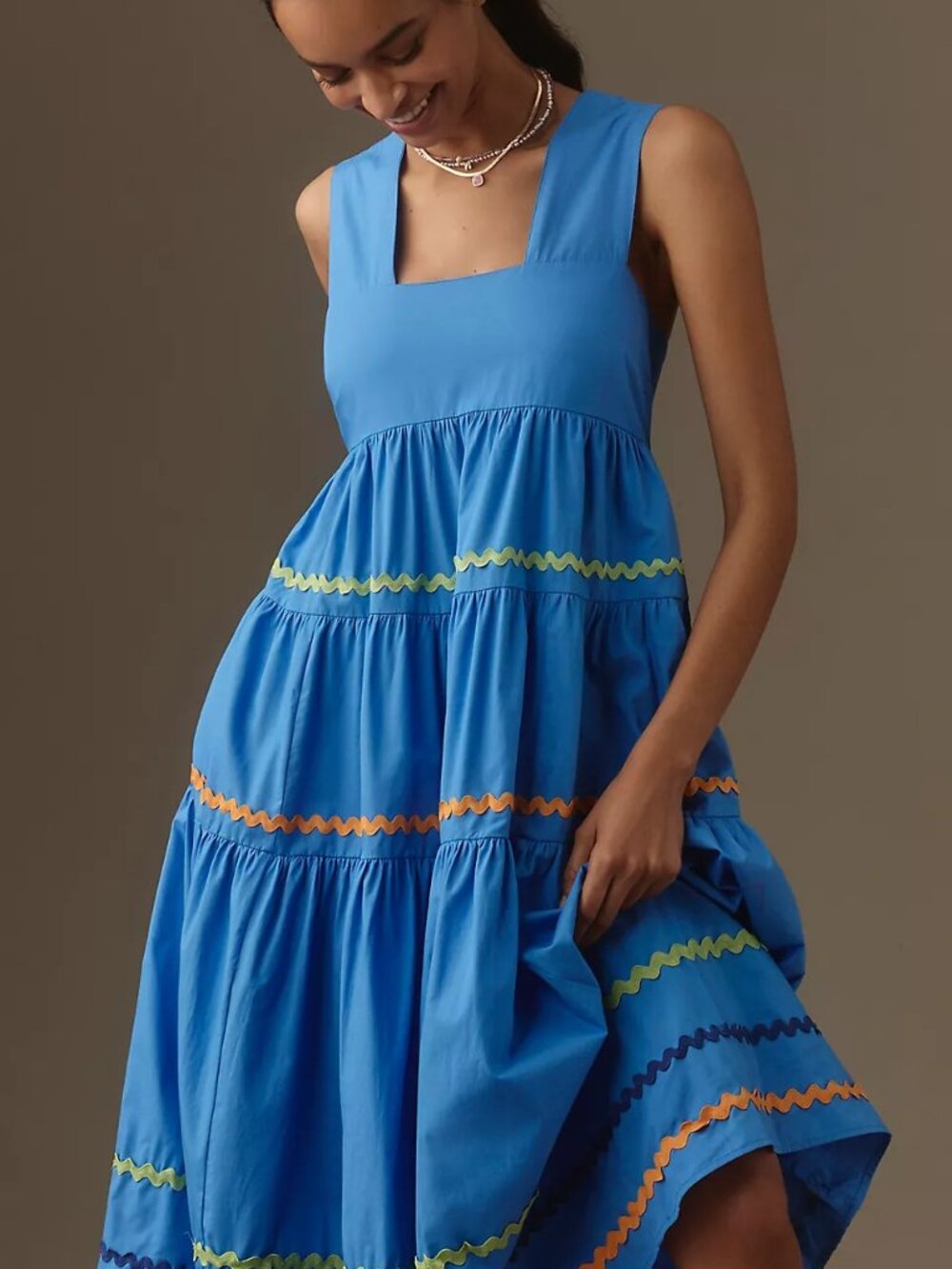 The Helena Square-Neck Tiered Midi Dress: Smocked Scallop Edition